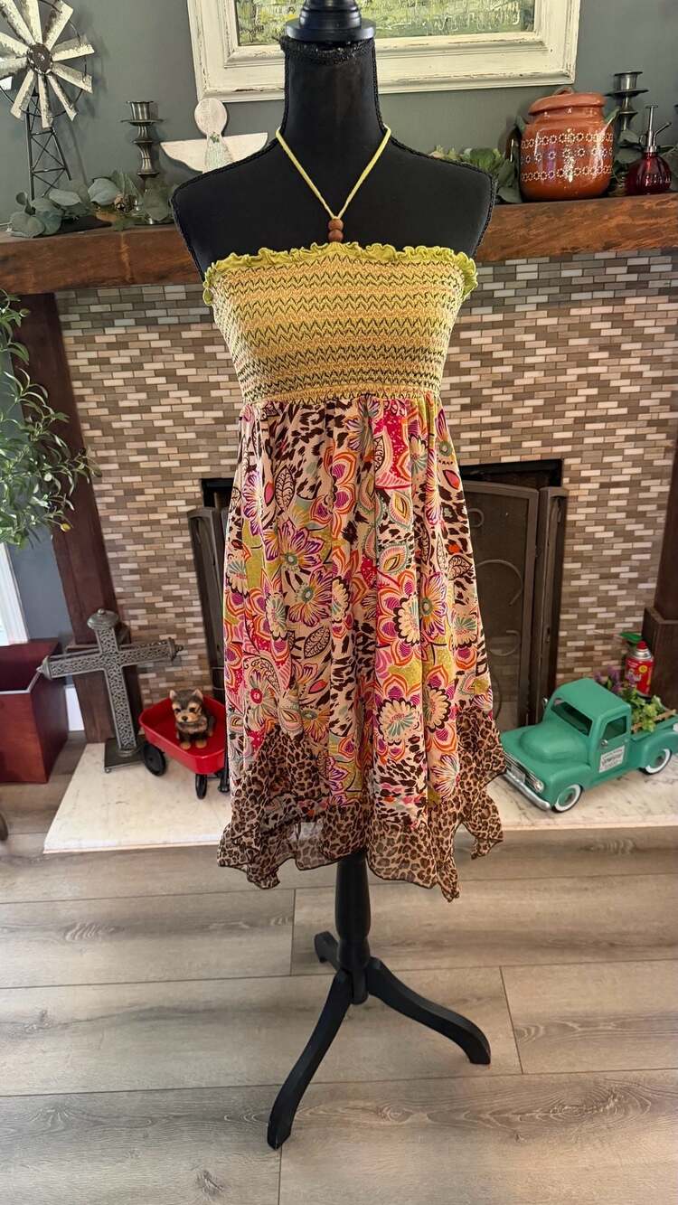 Cato Women's Floral and Leopard Print Smocked Halter Maxi Dress Medium